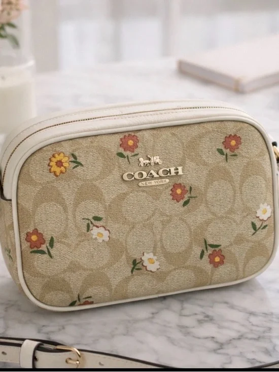 COACH Beige Signature Floral Camera Crossbody - Picture 5 of 8